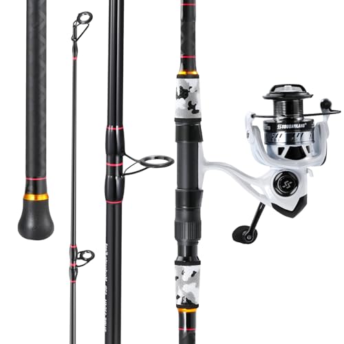 Sougayilang Surf Fishing Rod and Reel Combo, 4 Piece MH/H Saltwater Fishing Combo with 5000 Size Spinning Reel(12'/15') - color: gray, size: 10ft-Spinning-4Pc-Heavy