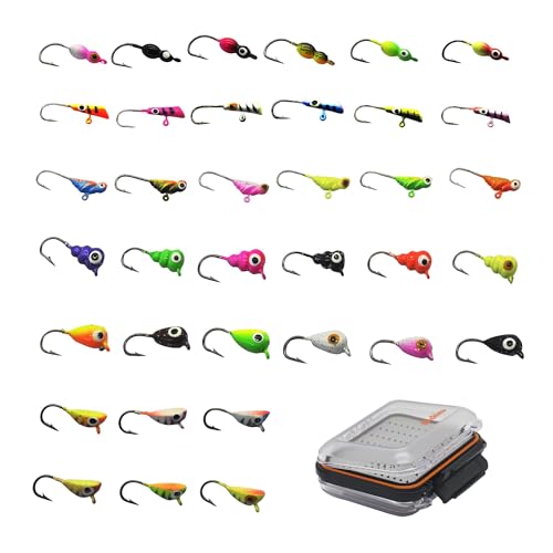 Alichino Ice Fishing Jig Set Ice Fishing Lures Micro Jig Head Hook Set for Panfish, Crappie, Walleye, Perch, Trout, Bluegill - color: Lead ice jig sets 6 types 36 pcs with box