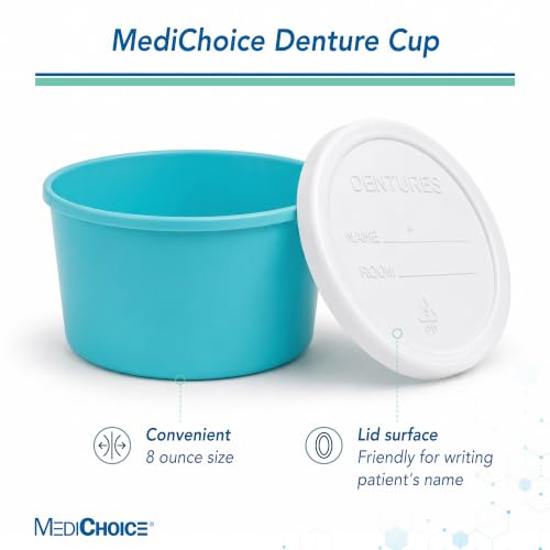MediChoice Denture Cup, With Opaque Lid, 8 Ounce, Teal (Bag of 25)