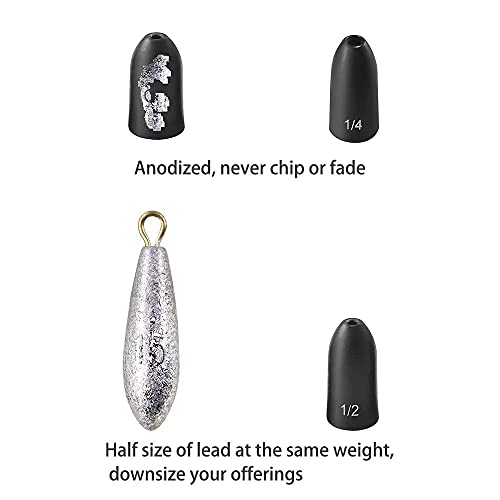 12 Pack Tungsten Bullet Fishing Weights, Insert Free Worm Sinkers, 1/8 3/16 1/4 3/8 1/2 oz - color: No Chip Black, size: 1/16 oz - 5pcs