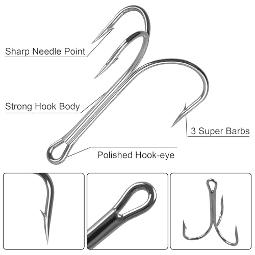 15/30pcs Classic Treble Fishing Hooks Large Size Silver Triple Barbed Fish Hook Strong Sharp Saltwater Fishing Hooks Size 4/0 6/0 7/0 8/0 9/0 10/0 - size: 4/0 - 30pcs