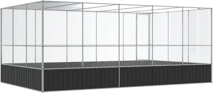 Large Metal Heavy Duty Walk-in Aviary Cage with Extension, Ample Activity Space Bird Cage with Lockable Door Also for Chickens and Rabbits, Silver 203.9"x120.9"x83.5" Steel,-417