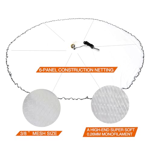 BasicGear Pancake Cast Net – Heavy-Duty 1.0+ lb/ft Weights, 4ft to 12ft Radius, Multiple Mesh Sizes, Pro Grade, Freshwater & Saltwater - size: 12ft Radius, style: 1.60 Lb, 5/8" Sq Mesh