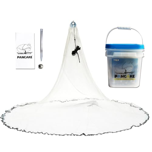 BasicGear Pancake Cast Net – Heavy-Duty 1.0+ lb/ft Weights, 4ft to 12ft Radius, Multiple Mesh Sizes, Pro Grade, Freshwater & Saltwater - size: 12ft Radius, style: 1.25 Lb, 1 1/4" Sq Mesh