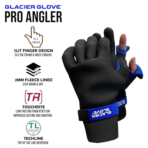 Glacier Glove Unisex Pro Angler Waterproof Neoprene Slit Finger Glove | Flexible, Fleece Lined, Touchscreen, Winter Fishing, Hunting, Outdoor Protective Handwear - size: Medium