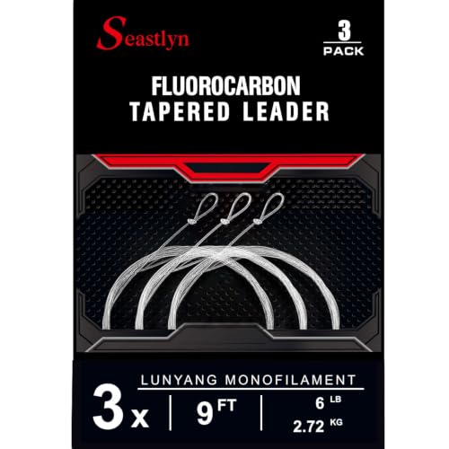 3-Pack Fluorocarbon Fishing Line Pre-Tied Loop Fly Fishing Tapered Leader 7.5FT 9FT 12FT 0X 1X 2X 3X 4X 5X 6X 7X 8-26LB - size: 9FT-3X