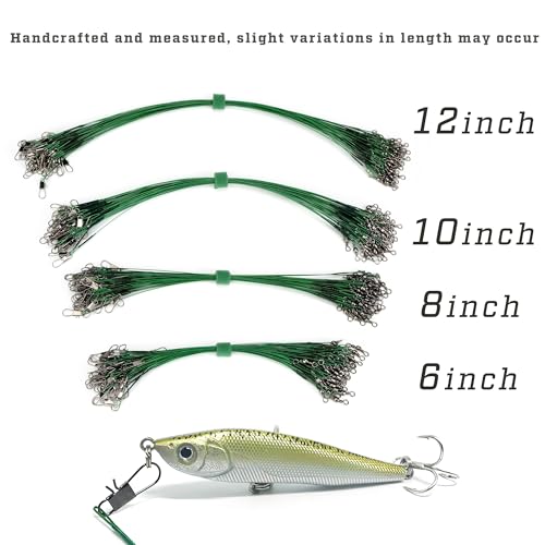 50pcs Fishing Wire Leaders Nylon-Coated Fishing Line Trace Lure Leaders with Swivels and Snaps Stainless Steel Fishing Tackle Leaders Tackle - color: Black, size: 12inch 50PCS