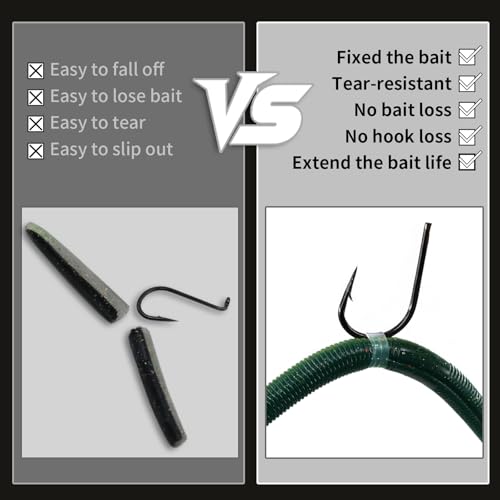 FishTrip 200/210pcs Silicone Wacky Worm O-Rings with Tool for Fishing Rigs | Silicone Bait Saver O-Rings, Protects Baits Wacky Rig for Senko Soft Plastics Worms Stickbaits for Bass Fishing Neko Rig - style: Small_200pcs
