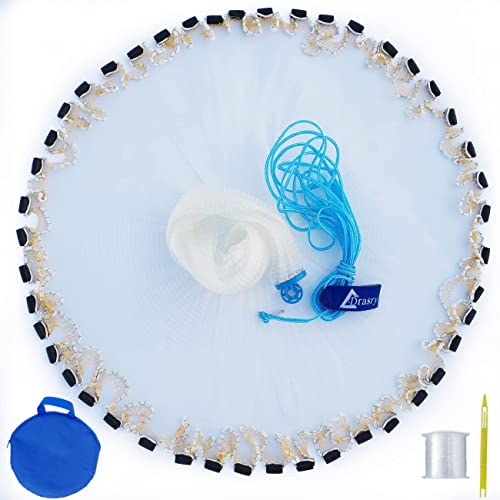 Drasry Saltwater Fishing Cast Net for Bait 3/8 1/4 or 1/2 with Heavy Sinkers Fish Trap Throw Net. Size 3ft/4ft/5ft/6ft/7ft/8ft/9ft/10ft Radius Freshwater Nets - size: 5FT (150cm) Radius, style: Pvc-0.3mm Mono 3/8mesh