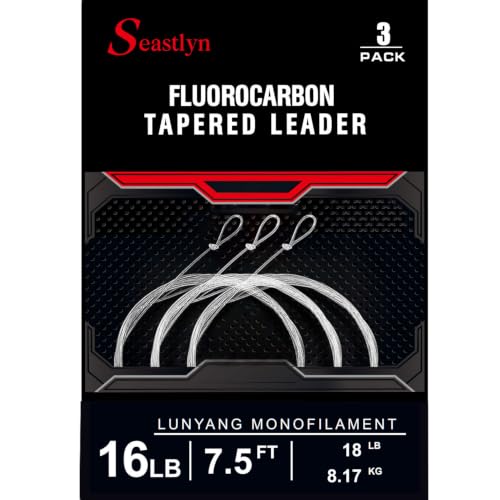 3-Pack Fluorocarbon Fishing Line Pre-Tied Loop Fly Fishing Tapered Leader 7.5FT 9FT 12FT 0X 1X 2X 3X 4X 5X 6X 7X 8-26LB - size: 7.5FT-16lb