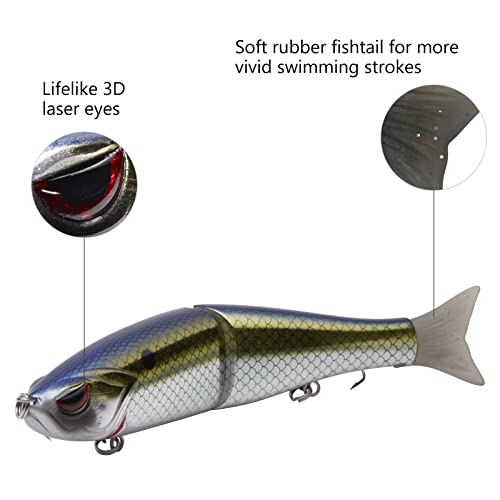 Bassdash SwimShad Glide Baits Jointed Swimbait Bass Pike Salmon Trout Muskie Fishing Lure - color: Blue Gold, size: 7in/2.2oz