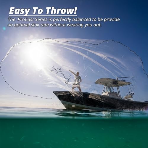 1.3 lbs/ft Fishing Cast Net with Eco-Friendly Lead Weights, 3/8inch Mesh Size, Throw Nets for Freshwater & Saltwater, 4/6/8/10/12 Ft Radius Casting Net - ProCast Series - size: 4-ft radius