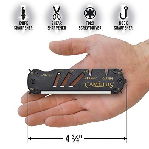CAMILLUS GLIDE Compact Durable Easy-to-Use V-Notch Ceramic Carbide Multi-Angle Multitool Sharpener for Knives, Axes, Shears & Hooks