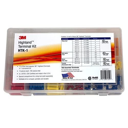 3M Highland Terminal Kit, HTK-1, 1 Kit of 180 Pieces | Includes Ring, Fork, Butt Splice and Disconnects, Refillable, Compact, Portable, Durable - style: Standard terminal kit