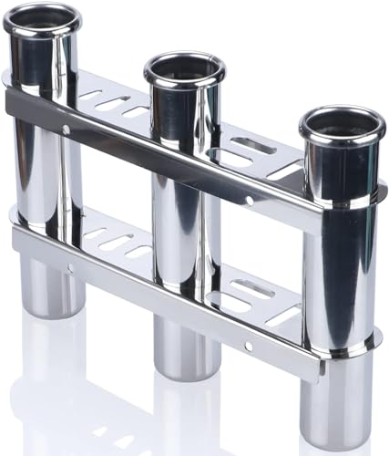 3 Tubes Fishing Rod Holder for Boat, 304 Stainless Steel 3 Tubes Linked Fishing Rod Rack Wall-Mounted Fishing Pole Holder with Tools Storage for Marine Boat Yacht RV