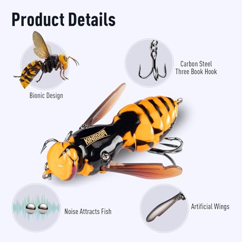 Kingdom Wasp Crawl Bait Insect Bionic Floating Fishing Lures Swimbaits Hard Artificial Baits Lure Freshwater and Saltwater Bass Carp Pike Walleye Fishing ABS Material Carbon Steel Three Book Hook - color: 05, size: 6.6g