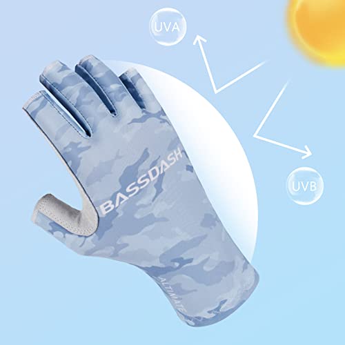 Bassdash ALTIMATE UPF 50+ Sun Protection Fingerless Fishing Gloves Men - color: ALTIMATE I - Light Blue Camo, size: X-Large