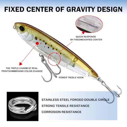 Top Water Fishing Lure for Freshwater and Saltwater, Long Cast Sinking Pencil Lures Artificial Hard Baits with Treble Hook, for Bass Walleye Pike Catfish Musky Perch Fishing Gifts for Family Fishing - color: C