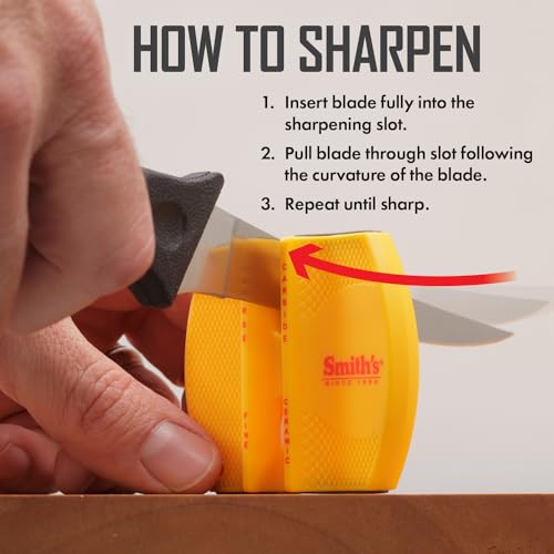 Smith's CCKS 2-Step Knife Sharpener - Yellow - 2-Step Preset Coarse & Fine Slots - Outdoor Handheld Knife Sharpener - Fishing, Hunting, Fillet, Pocket Knives - Compact Plastic Portable Keychain Tool