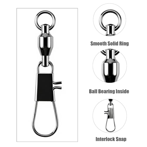 AMYSPORTS Steel Stainless Snap Swivels Saltwater Ball Bearing Fishing Swivel Lure Connector Barrel Swivels Fishing Tackle Black Nickel - size: size3 (37.9lb) 50 pcs