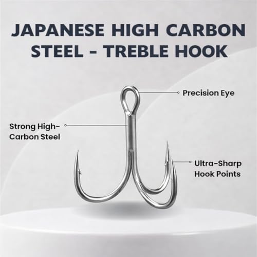 Maruto Barbed Treble Hooks for Effective Fishing | Small & Large Triple Hooks for Lures | Replacement Sharp Strong Hooks, Sizes 1, 2, 3, 4, 5, 6, 8, 10, 12. - size: 8 - 10 Hooks (Angler Pack)