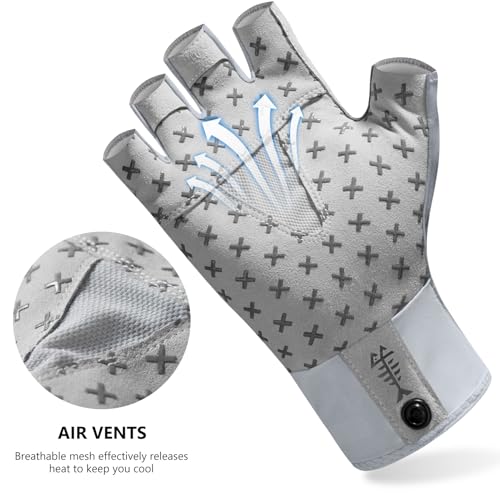 BASSDASH Unisex UPF 50+ Half Finger Sun Gloves Fingerless Breathable UV Protection for Fishing Hiking Kayaking Rowing FG02 - color: Cool Grey/Marlin, size: Large