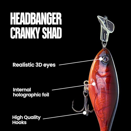 Headbanger Cranky Shad Slow-Sink Hard Lure (2-1/2", 3", 4" & 5") – Patented Erratic “Headbanging” Action Crankbait for Freshwater Bass, Walleye & Perch – 1/3 oz with Premium VMC Hooks - color: Natural Shad, size: 4"