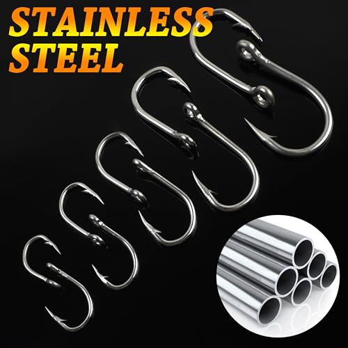 Fishing Live Bait Hooks, 35/50pcs Stainless Steel Fishing Hooks Inline Tuna Surf Fishing Circle Hooks Strong Sharp Saltwater Fishing Hooks 1/0-10/0 - size: 5/0-50pcs