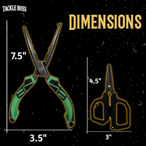 Tackle Boss Outlaw Fishing Pliers & Tool Set – 7.5" Stainless Steel Fishing Pliers, Braid Scissors, Hook Remover & Line Cutter with Holster and Lanyard, Freshwater & Saltwater Fishing Gear - color: Teal