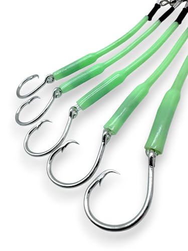 Deep Drop Fishing Rig – Glow in The Dark Sleeves – NOAA Compliant Circle Hooks – Tilefish Grouper Snapper Bottom Rig – Made in USA – End Game Tackle – 3 or 5 Hook Options - size: 12/0, 3 Hook
