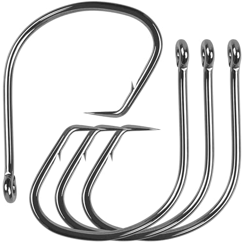 Fishing Circle Hooks Saltwater, 120pcs Catfish Hooks Offset Circle Octopus Fishing Hooks High Carbon Steel Black Nickel 2X Strong Barbed Fishhooks for Bass Trout Catfish Freshwater Size 6#-10/0 - size: 4/0-120pcs
