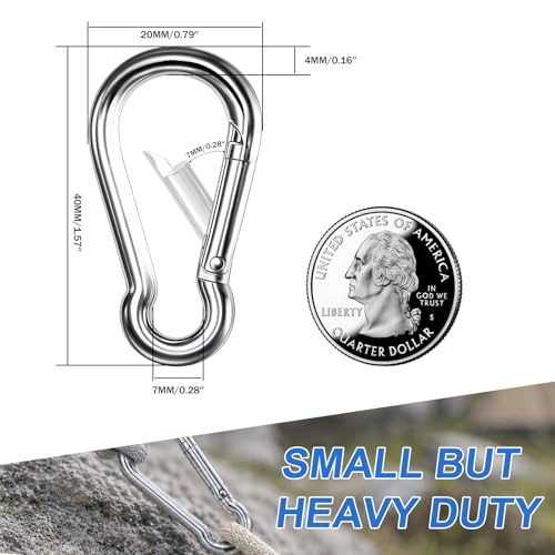 Small Carabiner Clip, 20PCS 1.57 inch 304 Stainless Steel Heavy Duty Carabiners, Metal Spring Snap Hook Clips for Outdoor Travel Camping Fishing Hanging Key Chain - size: M4-1.57'', style: 20PCS