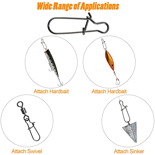 Dr.Fish 100 Pack Duo Lock Fishing Snaps Stainless Steel 26-220LB Lure Snaps Freshwater Saltwater Quick Change Speed Fishing Line Weights Clips - size: #6-110LB-100 Pack