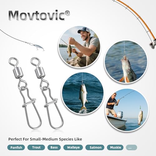 70 Pcs Snap Swivels Kit, 7 Sizes, Use Separately | Brass barrel swivel, Stainless snap, Quick connect to Lures or Baits, Each size individually packed, for Fresh & Saltwater