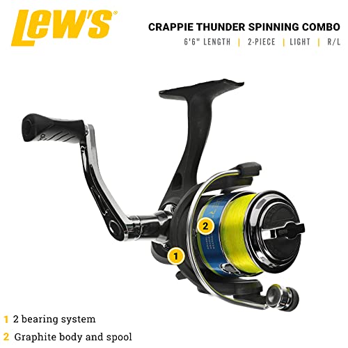 Lew's Crappie Thunder Spinning Reel and Fishing Rod Combo, 2-Piece IM6 Graphite Blank, Right or Left-Hand Retrieve - style: 6'6"