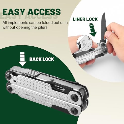 MOSSY OAK 20-in-1 Multitool Pliers with Window Breaker, Stainless Steel | Includes sheath for easy carry, ideal for camping, hiking, survival, emergencies, and EDC use - style: 20-in-1 Self-Locking Pliers
