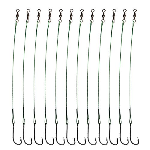 20pcs Wire Leader Hook Rigs Baitholder Fishing Hook Nylon Coated Fishing Wire Leader with Swivel - color: 10inch green, size: 3#-20pcs