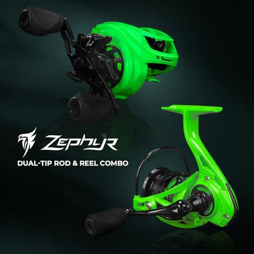 KastKing Zephyr Dual-Tip Fishing Rod and Reel Combo,Spinning & Baitcaster Combo,Dual Tips Section for Different Powers,IM6 Graphite 2-Piece Rod with Extra Tip,Sensitive & Powerful,Freshwater Fishing - style: Cast: 7'0''- M& Mh- Dual-tip Rod - Right Handed