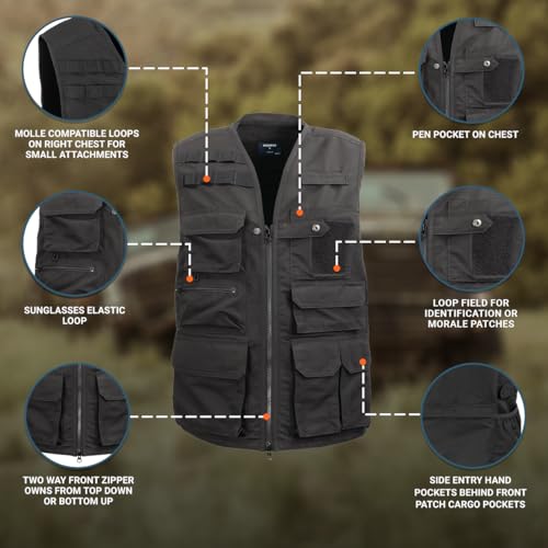 Edgetec Outdoor Utility Vest, Fishing, Hunting, Tactical Ripstop - color: Black, size: 3X-Large