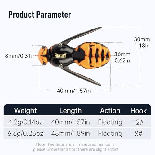 Kingdom Wasp Crawl Bait Insect Bionic Floating Fishing Lures Swimbaits Hard Artificial Baits Lure Freshwater and Saltwater Bass Carp Pike Walleye Fishing ABS Material Carbon Steel Three Book Hook - color: 05, size: 6.6g