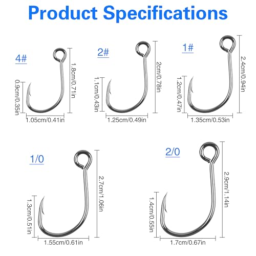 Inline Single Hooks, Inline Fishing Hooks for Treble Hook Replacement Lures Plugs Baits Large Eye with Barbed Saltwater Freshwater Fishing, #4#2#1 1/0 2/0 - size: 1/0-100pcs