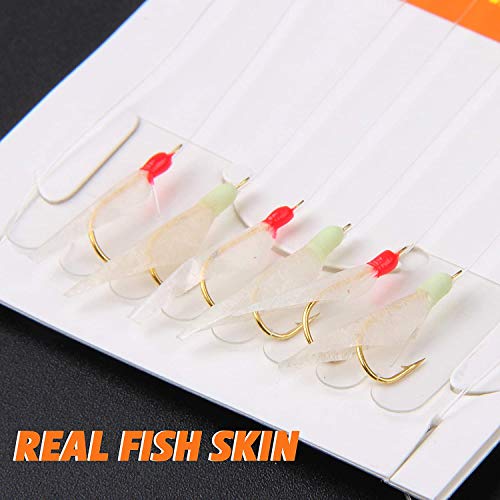 Fishing Bait Rigs Saltwater, 10Packs Surf Fishing Rigs with Fish Skin Feather Fishing Hooks Swivels Glow Beads Rigs Sea Bass Rigs Fishing Bait Lures - color: AFA, size: 8#