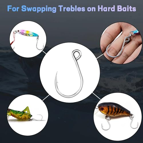Natufish Inline Single Hooks 25Pcs for Treble Hook Replacement | Fishing Inline Hooks High Carbon Steel Large Eye Sharp Point Corrosion Resistant 8#-5/0# for Hard Lures Saltwater Freshwater - size: 3/0_25pcs