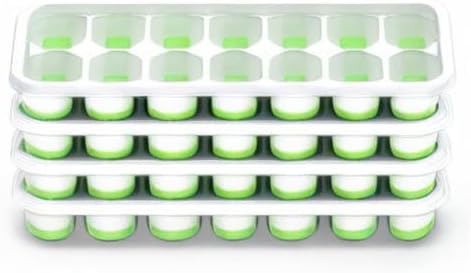 Ice Cube Tray with Lid, 4 Packs 56 Cubes Durable Stackable Ice Cube Trays for Freezer with Removable Lids, Easy-Release Plastic & Silicone Ice Tray for Cocktail, Coffee