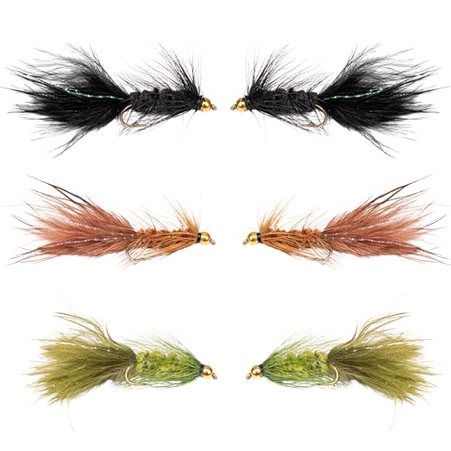 Woolly Bugger Fly Fishing Flies Assortment - Beadhead Streamer Wet Flies for Trout Bass Panfish - Hand-Tied Marabou Streamers for Rivers Lakes - size: 6 Pack – Size 10