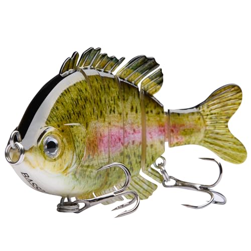 BASSDASH SwimPanfish Multi Jointed Panfish Bluegill Swimbaits Hard Topwater Bass Lures Fishing Lure Crank Saltwater 3.5in/0.85oz,Pack of 4 - color: RGRE