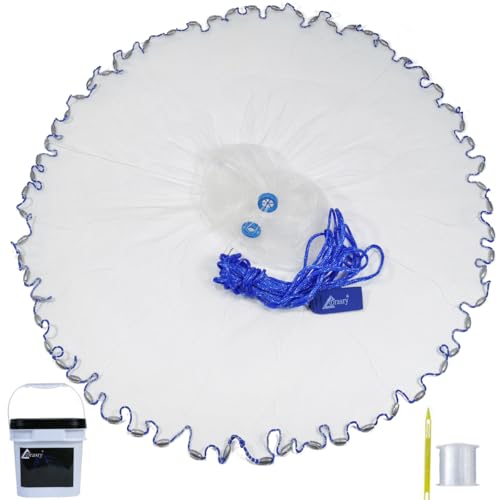 Drasry Saltwater Fishing Cast Net for Bait 3/8 1/4 or 1/2 with Heavy Sinkers Fish Trap Throw Net. Size 3ft/4ft/5ft/6ft/7ft/8ft/9ft/10ft Radius Freshwater Nets - size: 6FT (180cm) Radius, style: 1/4 Mesh Lead Sinkers-mono