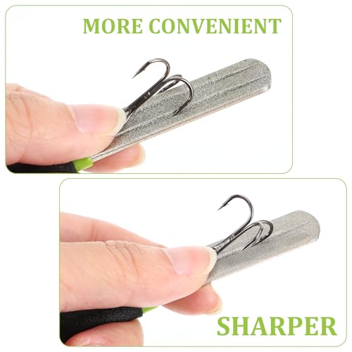 Yuanchu 2Pcs Hook Sharpener, Fishing Hook File for Diamond File with Handle, Portable Grinding Tool with Double Sided Fine Medium Grit - color: Green