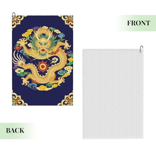 Dragon Navy Blue Golf Towel 16" X 24" with Clip Golfer Bags Accessories Gifts - color: Dragon Navy Blue