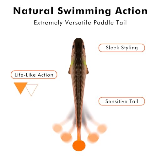TRUSCEND Shadtale Easy Catch Soft Fishing Lures, Unique Vibration and Action for Various Rigs, Paddle Tail Swimbaits Trailer for Bass, Trout, Crappie, Walleye, Redfish, Saltwater & Freshwater Fishing - color: 5",12pcs,0.6oz